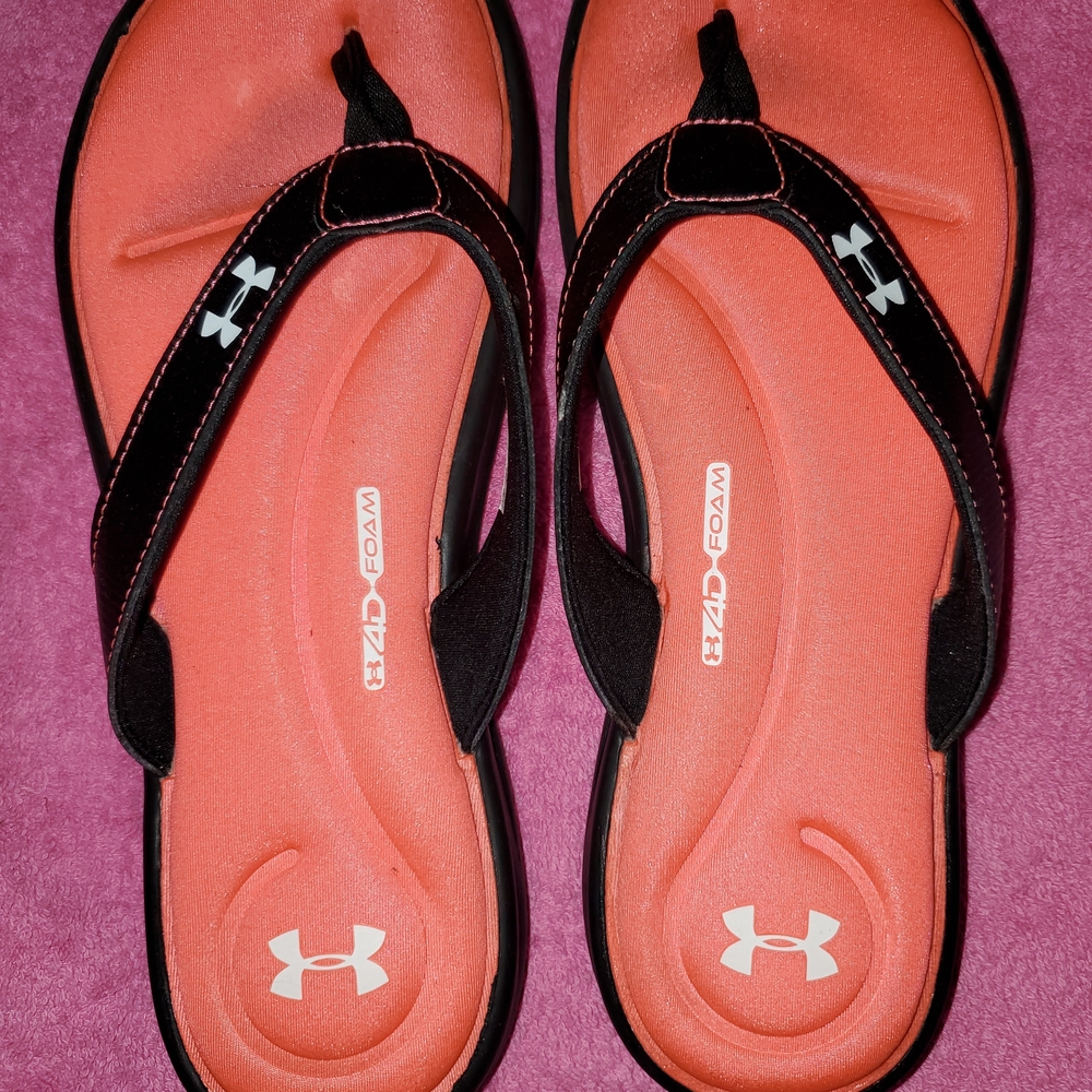 Under Armour Black and Coral Flip Flops